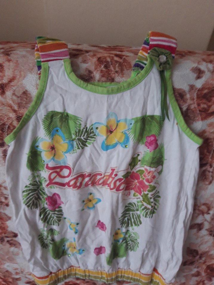 Çiçekli Kız Çocuk Askılı Renkli Bluz - Görsel 2