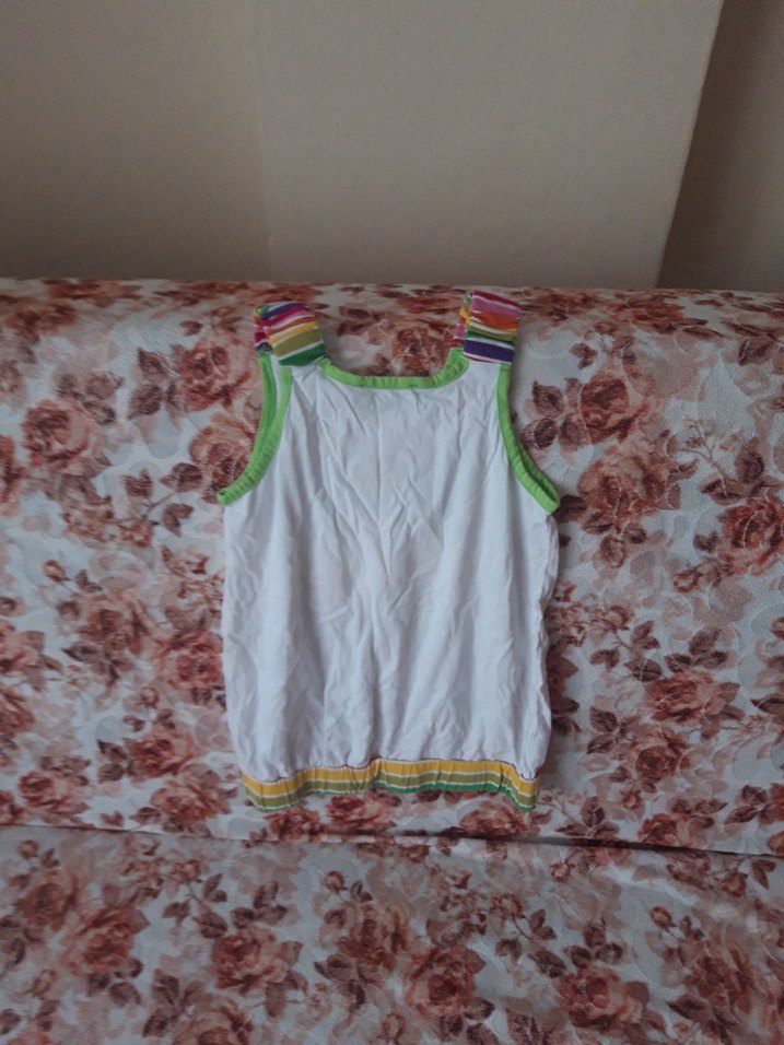 Çiçekli Kız Çocuk Askılı Renkli Bluz - Görsel 3