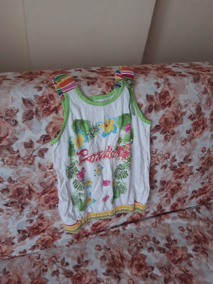 Çiçekli Kız Çocuk Askılı Renkli Bluz - Görsel 4