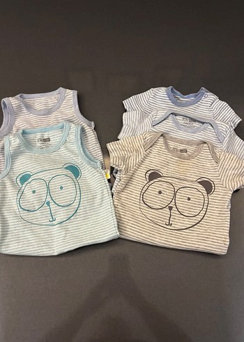 1,5 Yaş Beden mavi Renk Erkek Bebek Pamuklu 5 Li Body Seti