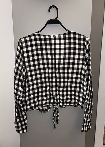 Kadın Siyah Beyaz Kareli V Yaka Gömlek - Görsel 3