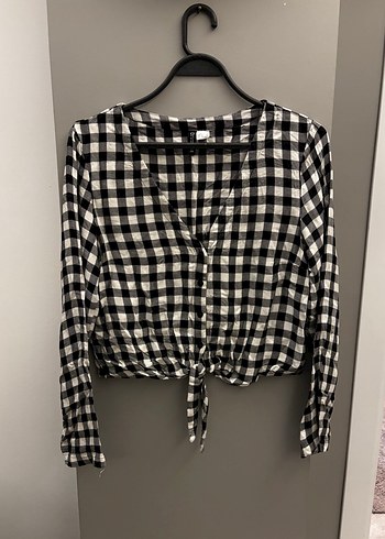 Kadın Siyah Beyaz Kareli V Yaka Gömlek - Görsel 2