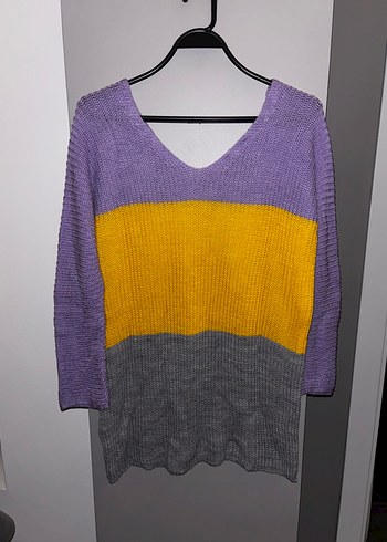 Renk Bloklu V Yakalı Triko Kazak - Görsel 3