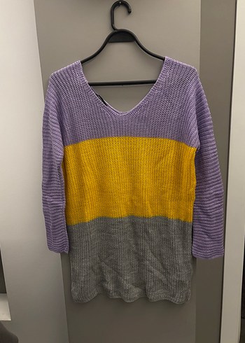 Renk Bloklu V Yakalı Triko Kazak - Görsel 2