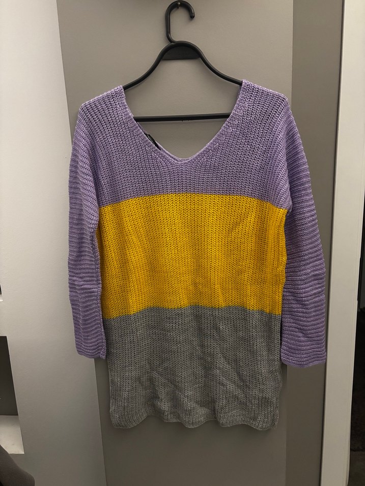 Renk Bloklu V Yakalı Triko Kazak - Görsel 2