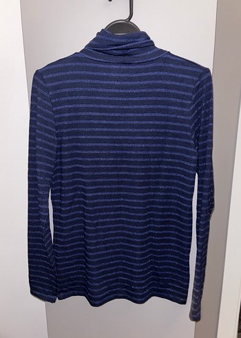 Çizgili Lacivert Balıkçı Yaka Kadın Kazak - Görsel 2