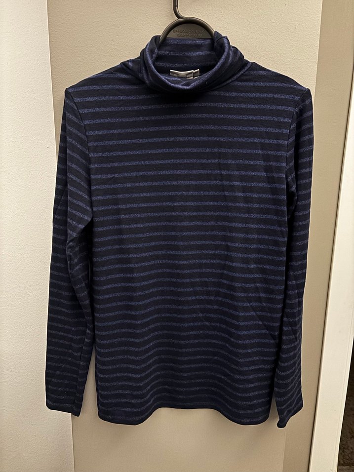 Çizgili Lacivert Balıkçı Yaka Kadın Kazak - Görsel 3