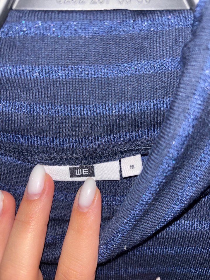 Çizgili Lacivert Balıkçı Yaka Kadın Kazak - Görsel 4