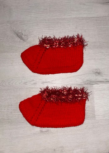Bebek Kırmızı Örgü Ev Patiği - Görsel 2