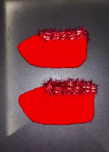 Bebek Kırmızı Örgü Ev Patiği - Görsel 4