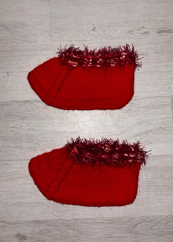 Bebek Kırmızı Örgü Ev Patiği - Görsel 3