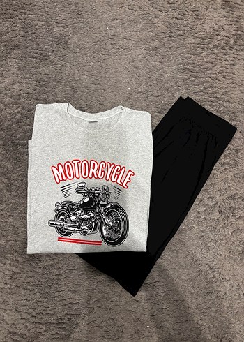 Gri Baskılı Bisikletli Erkek pijama Takımı - Görsel 2