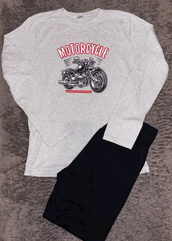 Gri Baskılı Bisikletli Erkek pijama Takımı - Görsel 3