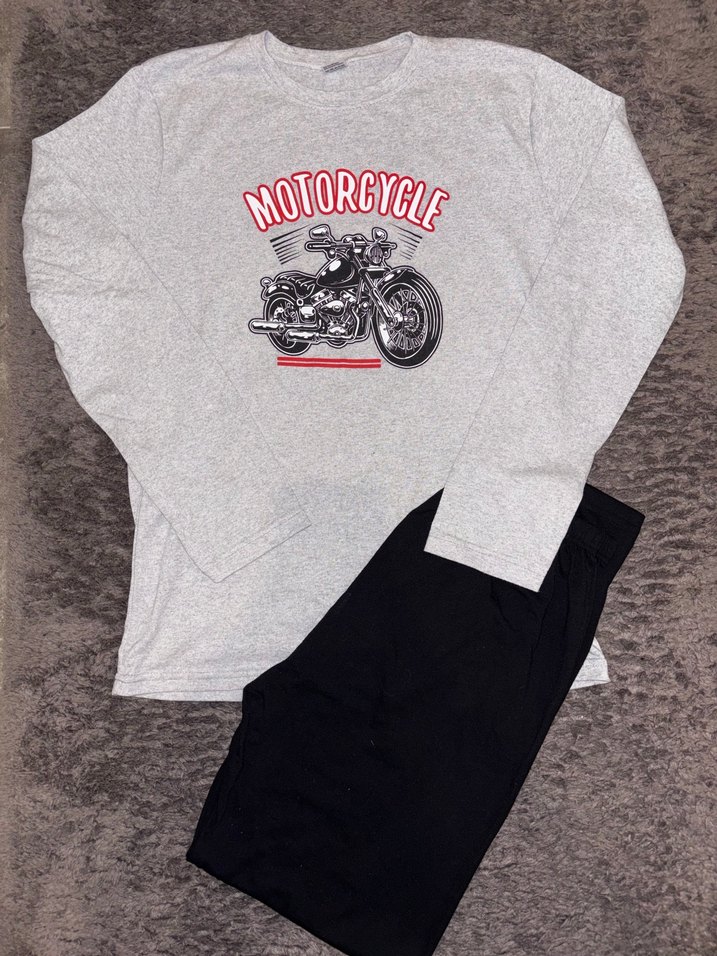 Gri Baskılı Bisikletli Erkek pijama Takımı - Görsel 3