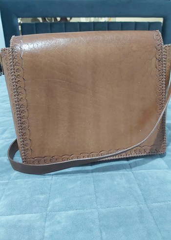 Kahverengi Nakışlı Deri Kadın Çapraz Çanta - Görsel 3