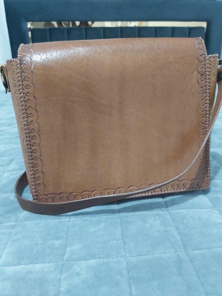 Kahverengi Nakışlı Deri Kadın Çapraz Çanta - Görsel 3