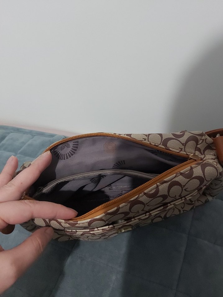 Kahverengi Baskılı Deri Kadın Çanta - Görsel 4