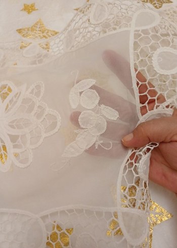 İşlemeli Bohem Beyaz Masa Örtüsü - Görsel 6