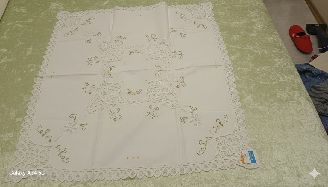 Nakışlı Beyaz Masa Örtüsü Seti - Görsel 2