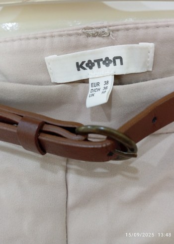 38 Beden Bej Kemerli Kadın Kumaş Pantolon