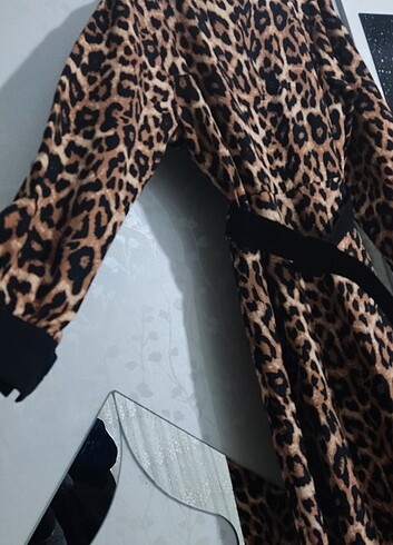 Leopar uzun elbise 