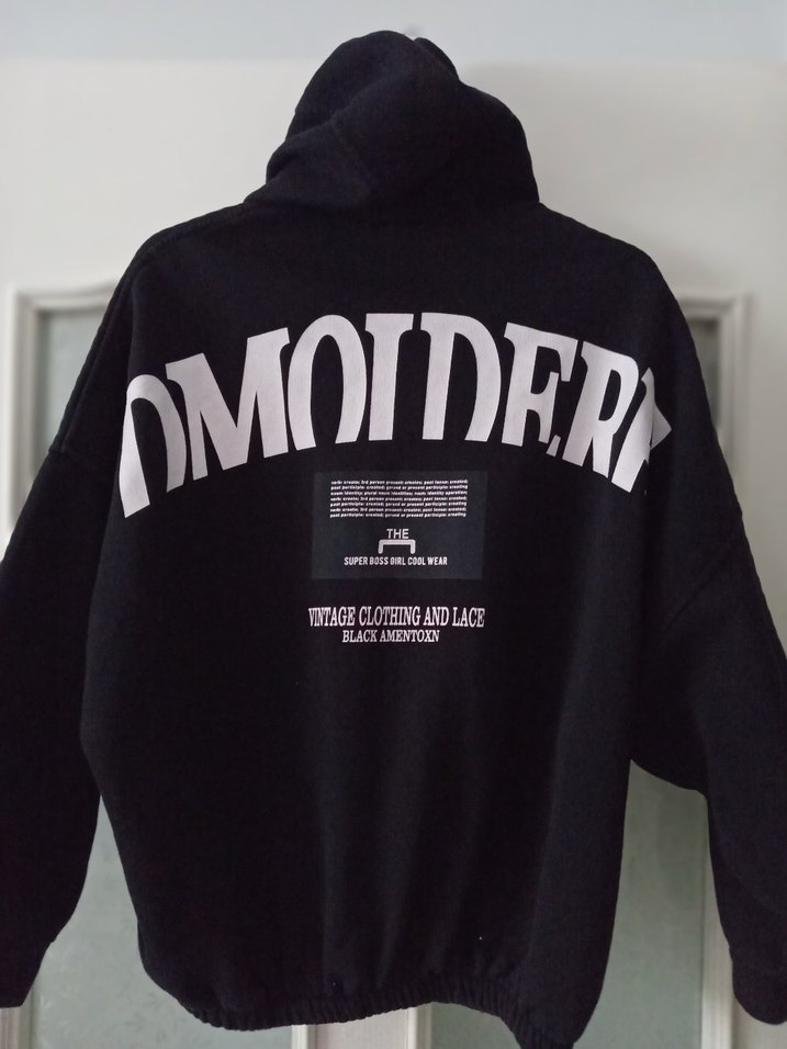 Siyah Kapüşonlu Fermuarlı Sweatshirt - Görsel 2