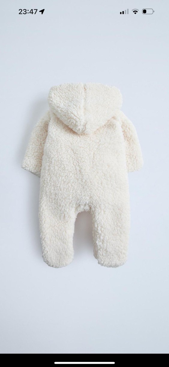 Kız Bebek Beyaz Kapüşonlu Kürklü Tulumu - Görsel 2