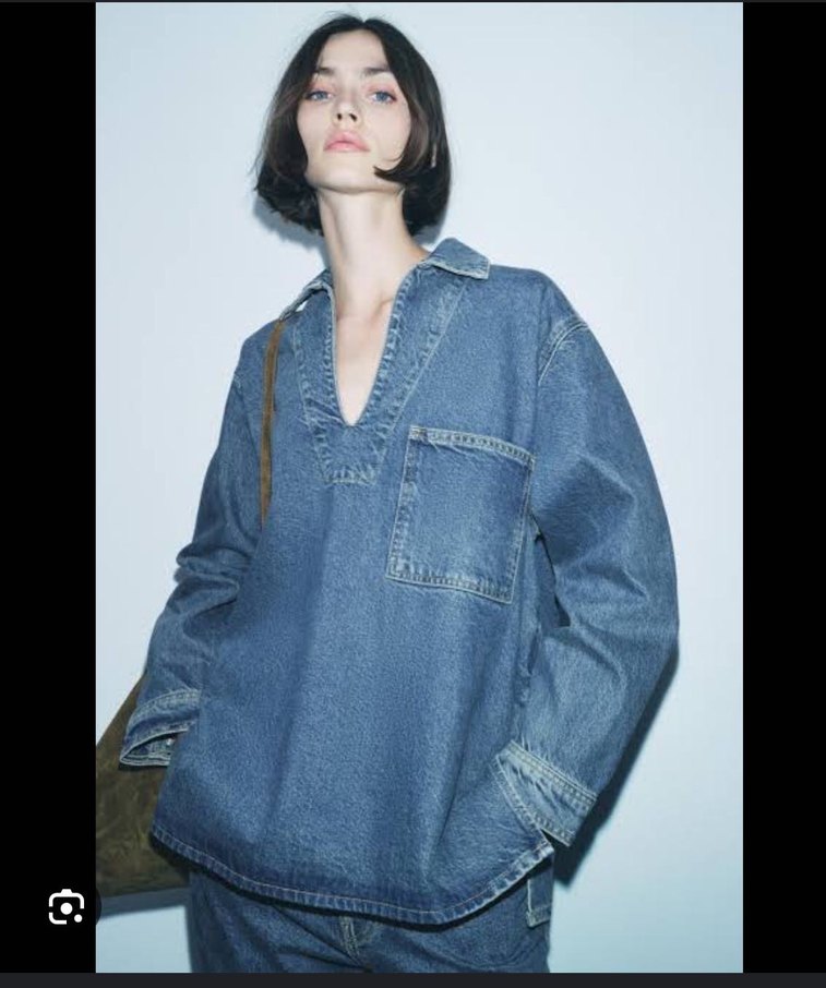 Gri Mavi V Yakalı Kadın Denim Ceket - Görsel 2