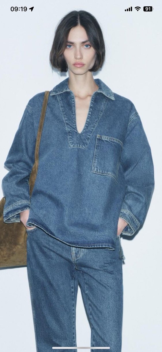 Gri Mavi V Yakalı Kadın Denim Ceket - Görsel 3