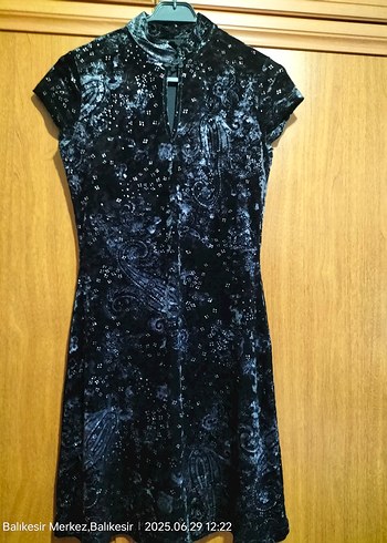 40 Beden Kısa Kollu Siyah Gotik Mini Elbise