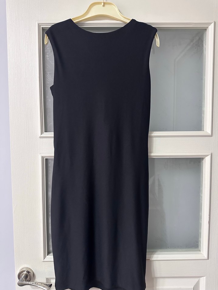 H&M marka Drapeli Siyah Midi Ofis Elbisesi - Görsel 3