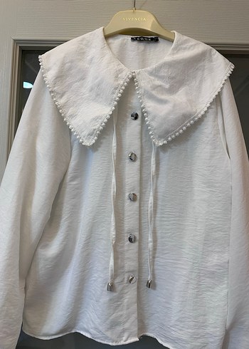 Düğmeli Beyaz  Bohem Kadın Gömlek - Görsel 5