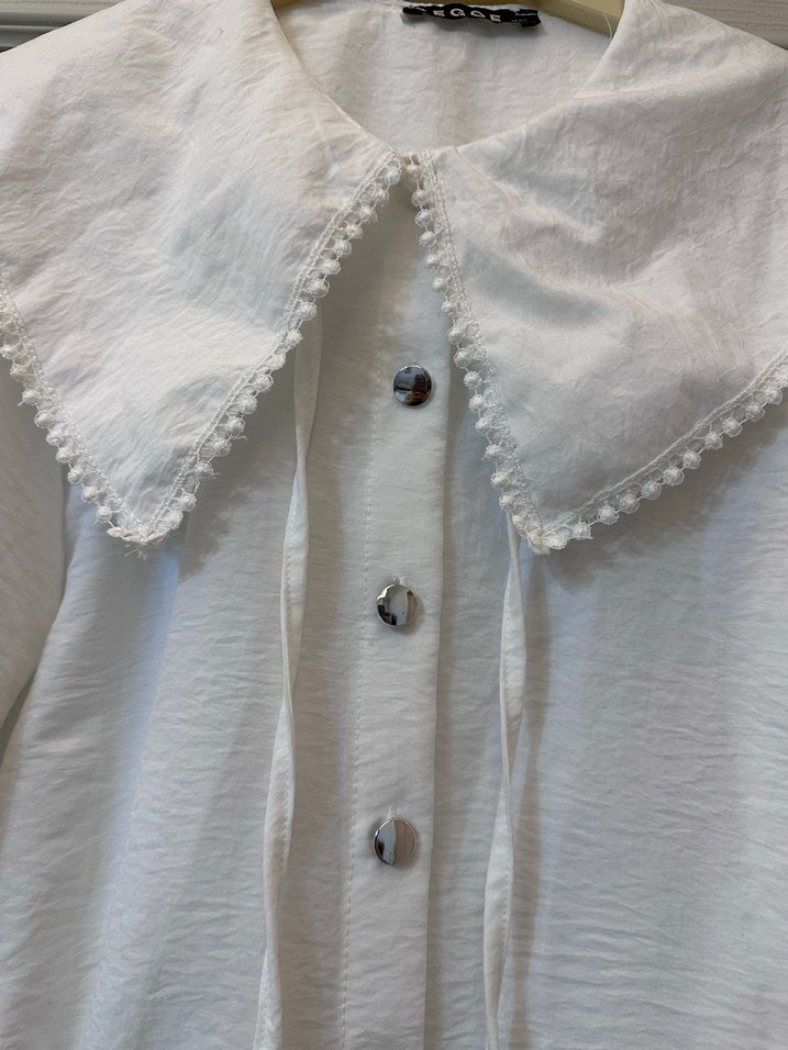Düğmeli Beyaz  Bohem Kadın Gömlek - Görsel 2