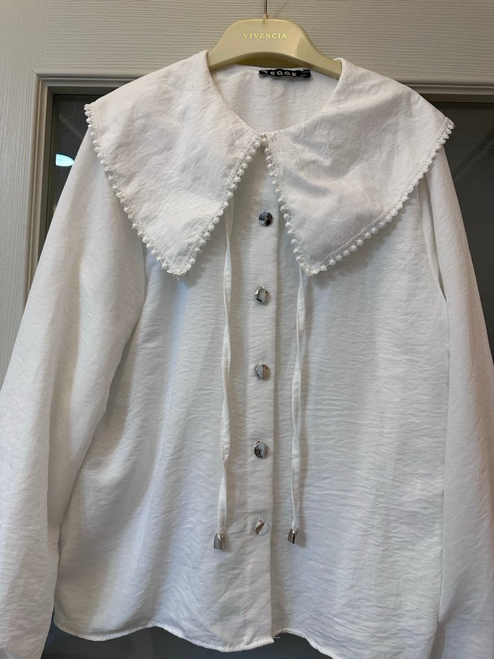 Düğmeli Beyaz  Bohem Kadın Gömlek - Görsel 5