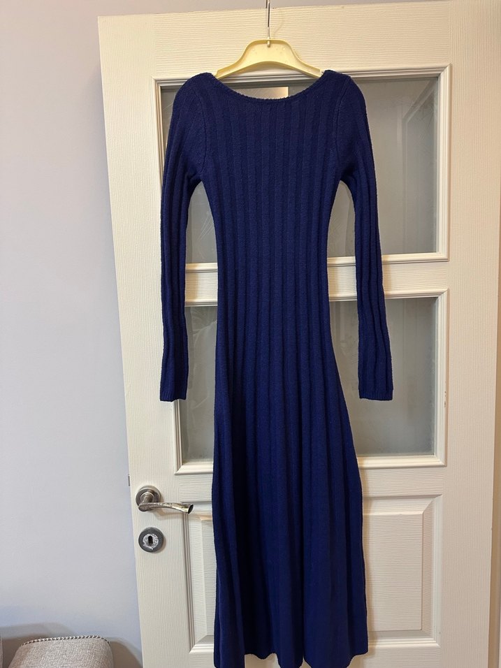 Mango Lacivert Fitilli Uzun Triko Elbise - Görsel 4