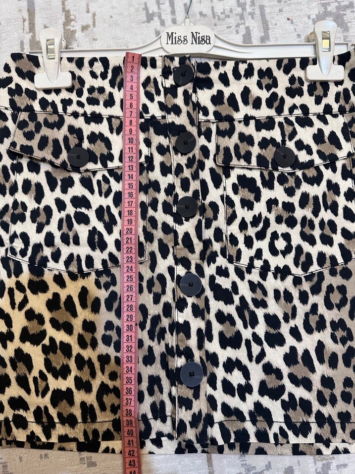 Mango Düğmeli Leopar Desenli Mini Etek - Görsel 4