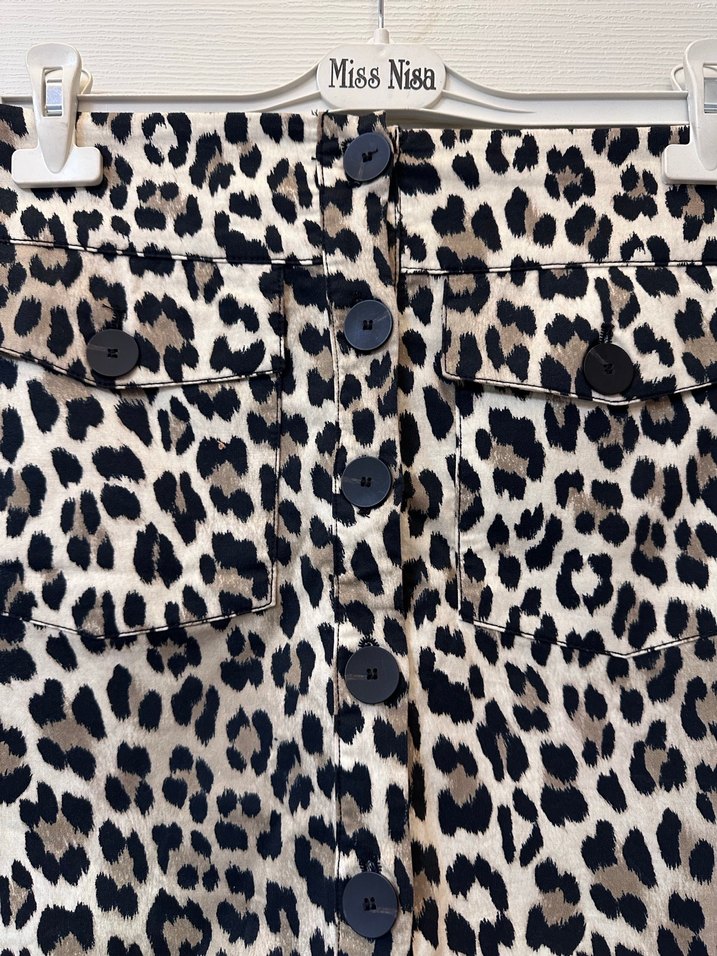 Mango Düğmeli Leopar Desenli Mini Etek - Görsel 2