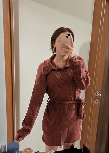 Trendyol & Milla Kremit kalın kışlık kısa triko elbise