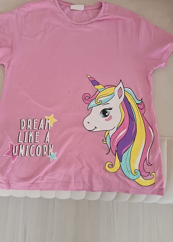 Pembe Kız Çocuk Unicorn Baskılı Tişört