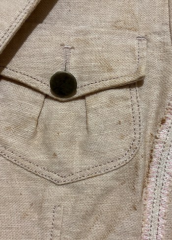36 Beden camel Renk Bej Düğmeli Keten Kadın Blazer Ceket