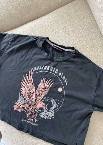 Quzu kartallı Antrasit crop tshirt