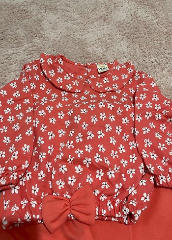 Kırmızı Çiçek Desenli Uzun Kollu Bebek Takımı - Görsel 2