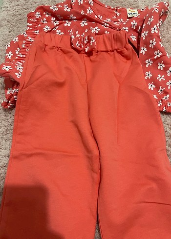 Kırmızı Çiçek Desenli Uzun Kollu Bebek Takımı - Görsel 4