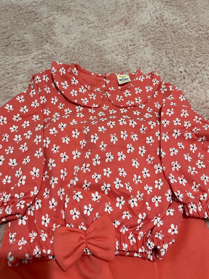 Kırmızı Çiçek Desenli Uzun Kollu Bebek Takımı - Görsel 2