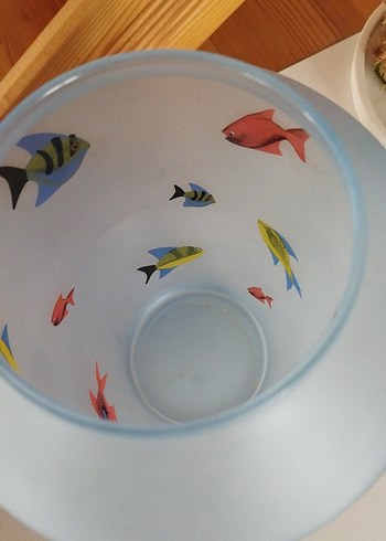 Renkli Balık Desenli Mavi Vazo - Görsel 2