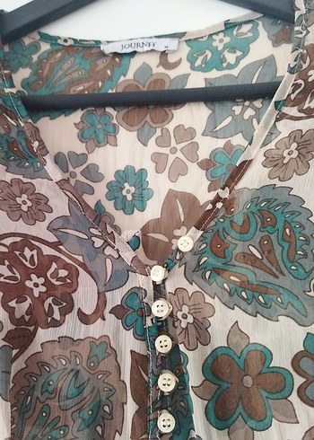 Bohem V Yaka Uzun Kollu Desenli Bluz - Görsel 2