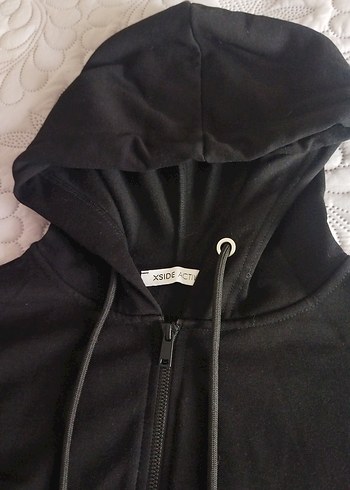 Siyah Fermuarlı Kapüşonlu Kadın Sweatshirt - Görsel 2