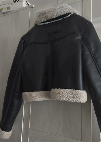Kürk Detaylı Siyah Deri Kadın Ceket - Görsel 6