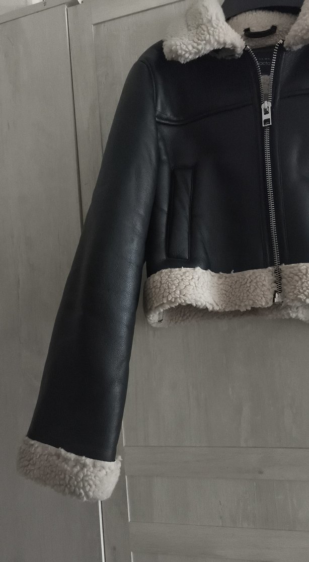 Kürk Detaylı Siyah Deri Kadın Ceket - Görsel 4