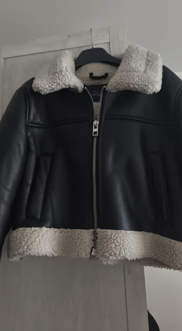 Kürk Detaylı Siyah Deri Kadın Ceket - Görsel 3